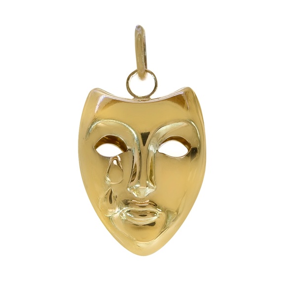 14K Yellow Gold Theater Crying Mask 3D Vintage Cha